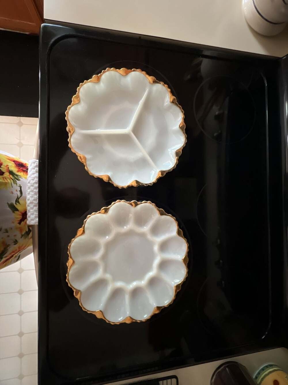 Vintage Anchor Hocking Fire King Milk Glass Divided Dish and Egg Plate Set with
